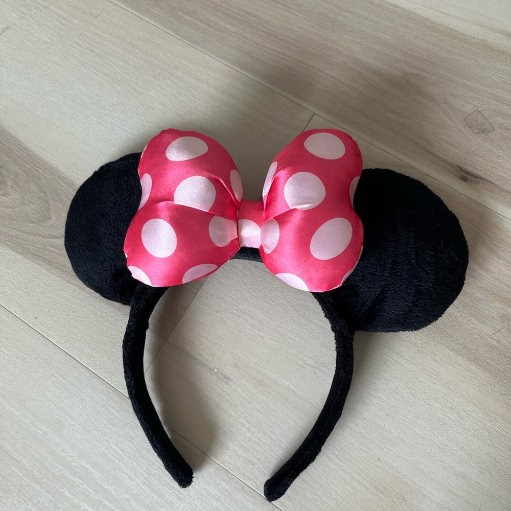 Disney Minnie Mouse Pink Polka Dot Bow Headband with Black Ears